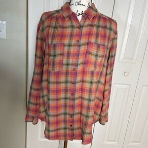 Anthropologie Pilcro Hadley Gauze Cotton Button Down Shirt Top Soft Plaid Size M